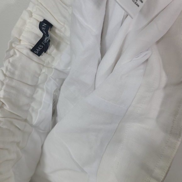 Saks Fifth Avenue Pants Linen Wide Leg Tie Waist Lagenlook Crop Ankle Off White - Picture 7 of 8